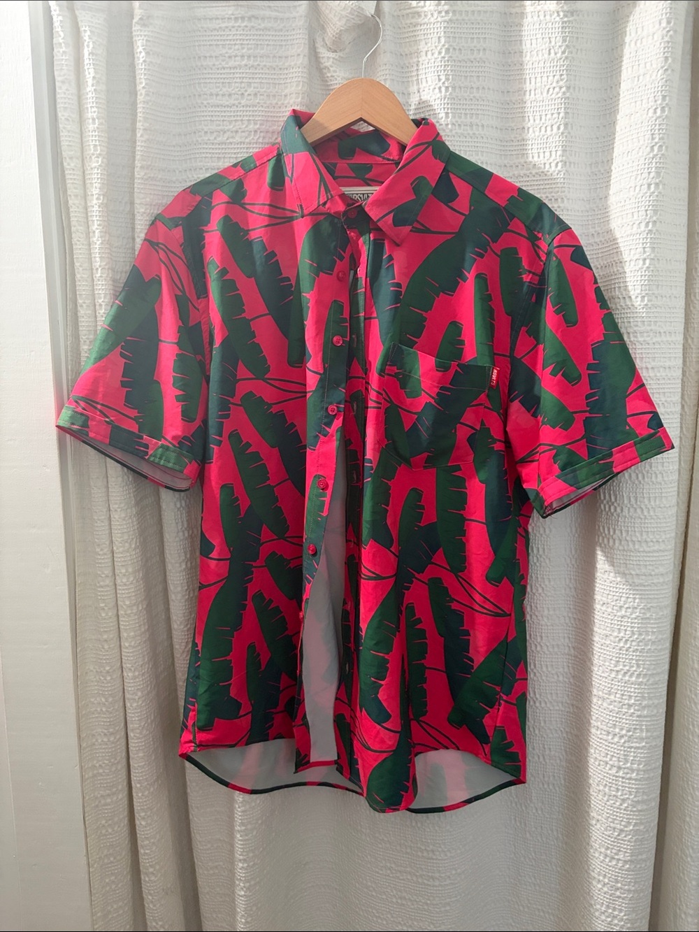 Short Sleeve  Hot Pink & Green Tropical Print Shirt